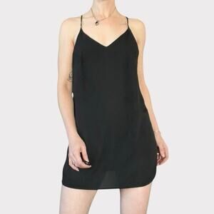 Honey Punch Sheer Black Mini V-Neck Open Back Slip Dress